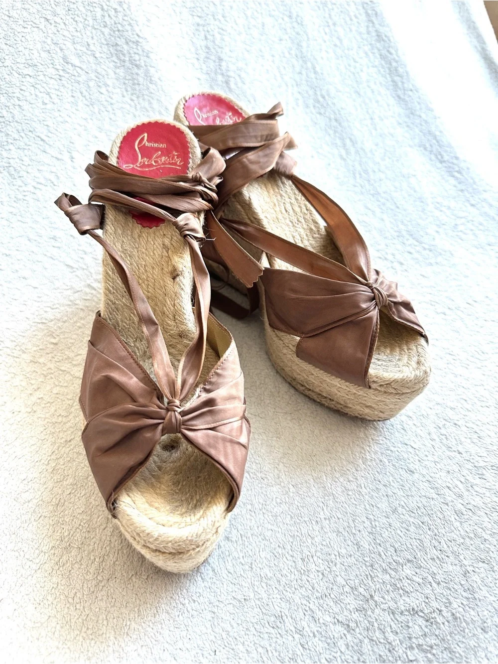 Christian Louboutin Satin Lace Espadrille Wedge Sandals EU 41 US 10